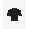 Rabanne Womens Black Ring-embellished Cropped Cotton-jersey T-shirt In Black
