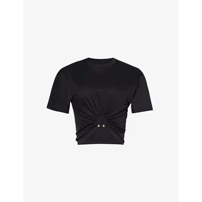 Rabanne Womens Black Ring-embellished Cropped Cotton-jersey T-shirt