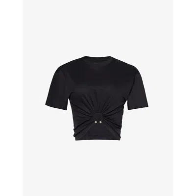 RABANNE WOMENS BLACK RING-EMBELLISHED CROPPED COTTON-JERSEY T-SHIRT XS