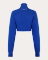 RABANNE WOMEN'S CHAIN-EMBELLISHED CROPPED BRUSHED-WOOL SWEATER