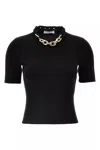 Rabanne Micro Ribbed T-shirt With Chain Detail In Black