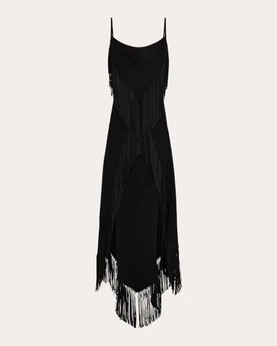 RABANNE WOMEN'S CREPE FRINGE COWL NECK MIDI DRESS