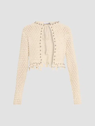 Rabanne Women's Crochet Embellished Cardigan In Ecru