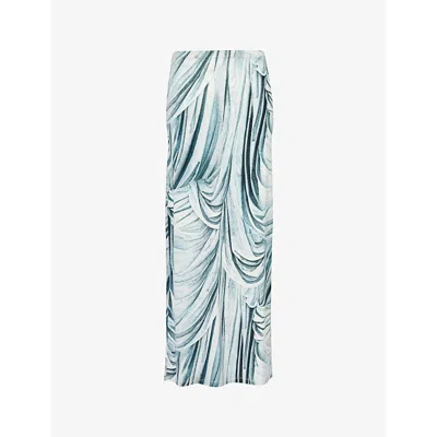 Rabanne Womens Drappe Bleu Drape-illustration Jersey Maxi Skirt