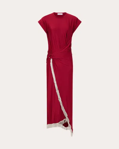 Rabanne Women's Embellished Asymmetric Satin Jersey Midi Dress