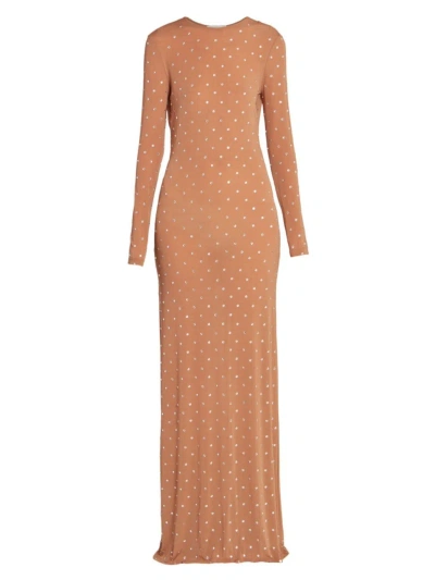 Rabanne Long Dress With Decoration In Caramel