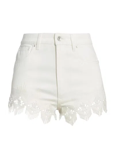 Rabanne Women's Embroidered Fringed Denim Shorts In White