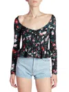 Rabanne Floral Print Viscose Top With Pleated Design In Black Rose