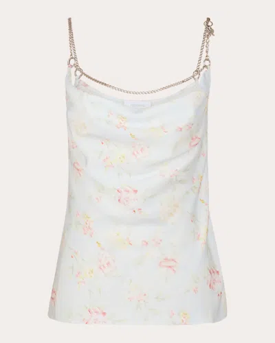 Rabanne Women's Floral Satin Chain Cowl Neck Tank Top In White
