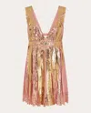 Rabanne Women's Foiled Lace Sleeveless Plunge Mini Dress