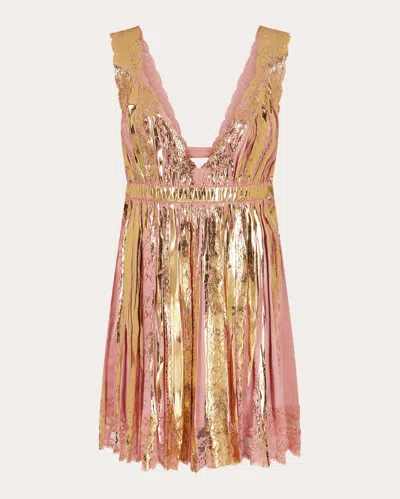 Rabanne Women's Foiled Lace Sleeveless Plunge Mini Dress