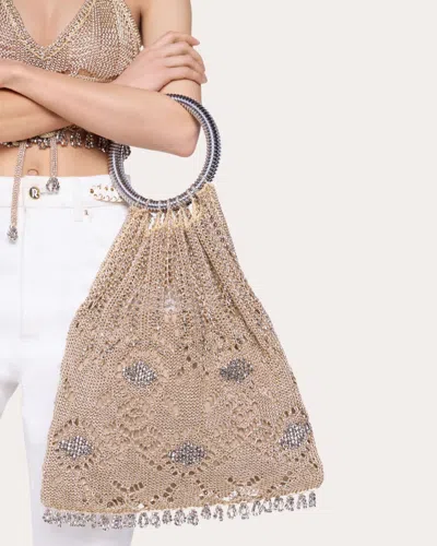 Rabanne Women's Fringed Embellished Metallic Crochet Tote
