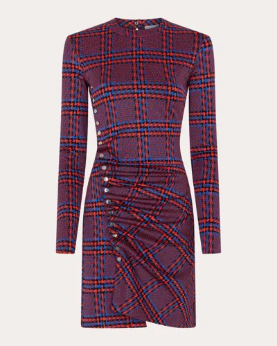 Rabanne Women's Gathered Printed Crepe Mini Dress In Geometric/red/plaid