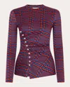 Rabanne Women's Gathered Printed Crepe Top In Geometric/red/plaid