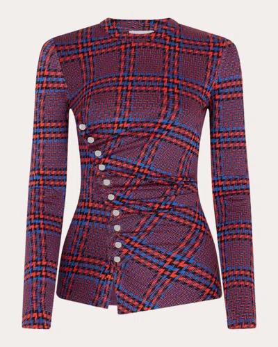 Rabanne Women's Gathered Printed Crepe Top In Geometric/red/plaid