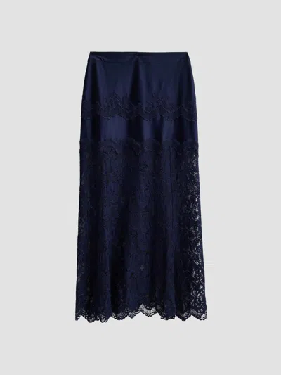 Rabanne Women's Lace Satin Midi Skirt In Blue