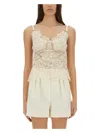 Rabanne Top In Pizzo Beige Semi Trasparente In Ivory