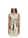 Rabanne Laminated Pleated Satin Top With Lace Detail