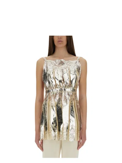 RABANNE WOMEN'S LAMINATED PLEATED SATIN TOP