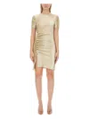 Rabanne Asymmetric Ruched Metallic Crepe Mini Dress In Gold