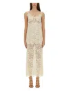 Rabanne Ivory Stretch Lace Evening Dress In Ivory