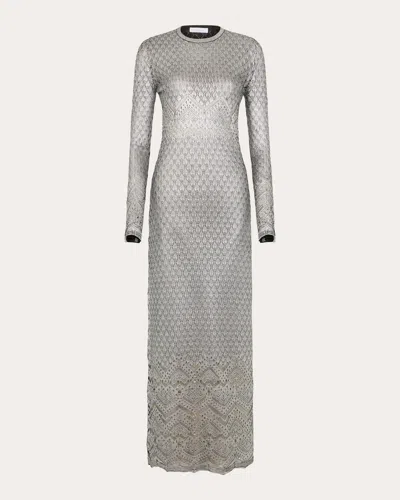 Rabanne Womens Round-neck Metallic-weave Knitted Maxi Dress Silver