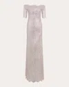 Rabanne Off-the-shoulder Twist-front Metallic Lace Maxi Dress In Silver
