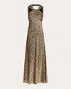 Rabanne Women's Metallic Leopard Knit Chain Halter Gown In Tiger Lurex/gold/cam