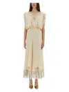 Rabanne Lace Inlay Sleeveless V-neck Midi Dress In Neutral