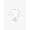 Rabanne White Crewneck Top With Short Sleeves And Ruched Cut-out On The Front In Cotton Woman In Off White