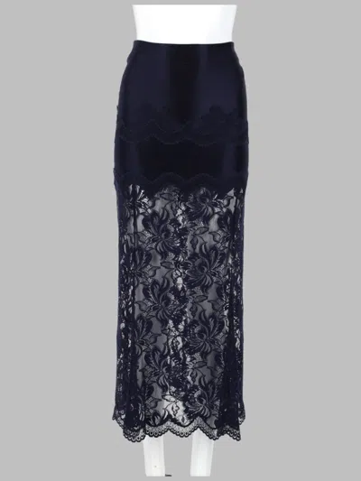 Rabanne Midi Skirt With Floral Lace Lower Section And Fitted Silhouette In Blue