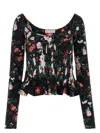 Rabanne Floral-print Pleated Long-sleeve Bustier Top