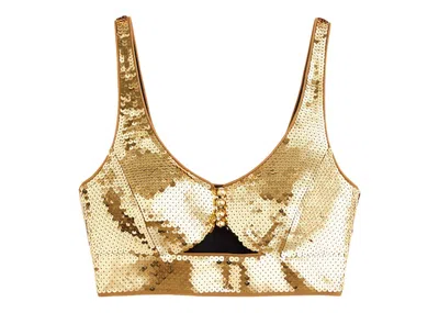 Pre-owned Rabanne Women's  H&m Sequined Crop Top In Gold
