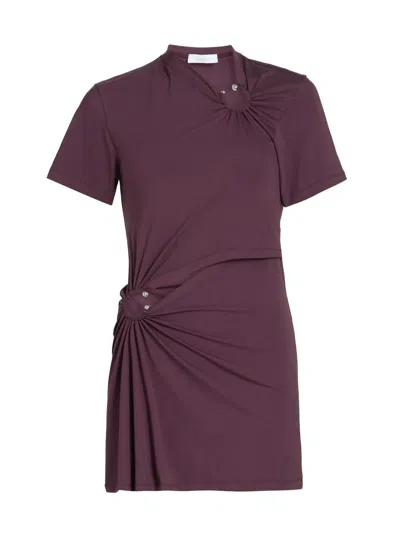 Rabanne Embellished Gathered Cut-out Cotton-blend Jersey Mini Dress In Purple