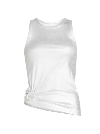 Rabanne Women's Ring-accented Metallic Ribbed Tank Top In White