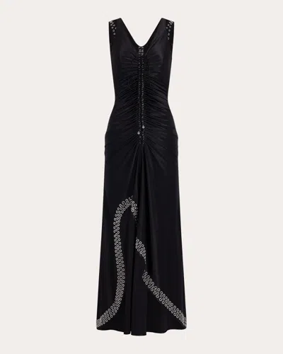 Rabanne Women's Embellished Asymmetric Ruched Satin-jersey Dress In Black