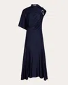 Rabanne Womens Deep Navy Aline One-short-sleeve Stretch-woven Midi Dress In Blue