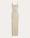 Rabanne Button-embellished Ruched Maxi Dress In Silver/gold