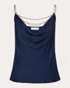 Rabanne Womens Deep Navy Chain-embellished Cowl-neck Satin Vest Top In Blue