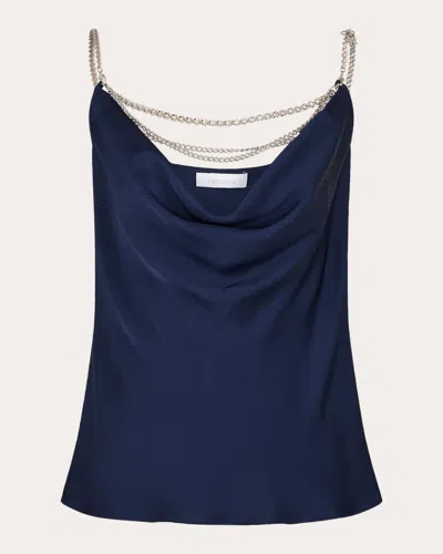 RABANNE WOMEN'S SATIN CHAIN COWL NECK TANK TOP