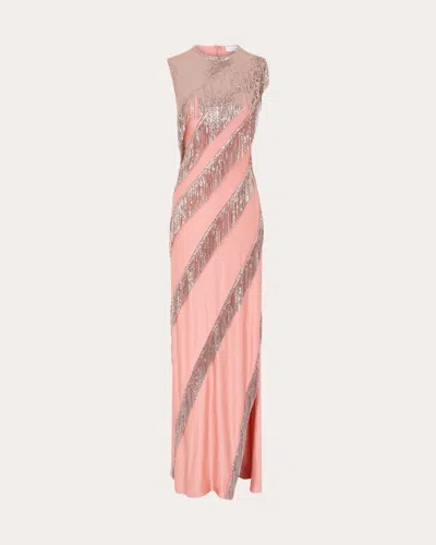 Rabanne Women's Satin Chainmail Fringe Bias-cut Maxi Dress In Pink
