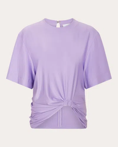 RABANNE WOMEN'S SATIN JERSEY GATHERED KNOT T-SHIRT