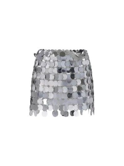 Rabanne High Waisted Metallic Sequin Texture Skirt In Black