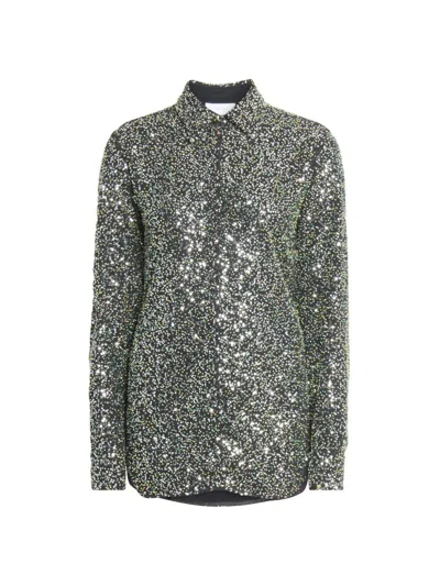 Rabanne Women's Sequined Crepe Shirt In Silver