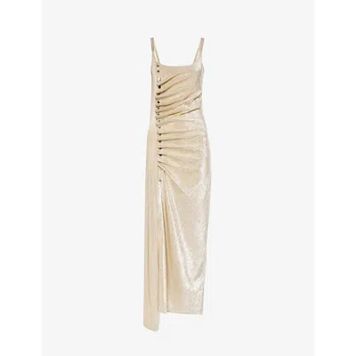 Rabanne Ruched Scoop-neck Stretch-woven Maxi Dress In Silver / Gold