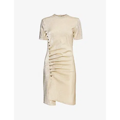 Rabanne Ruched Stretch-woven Mini Dress In Silver / Gold