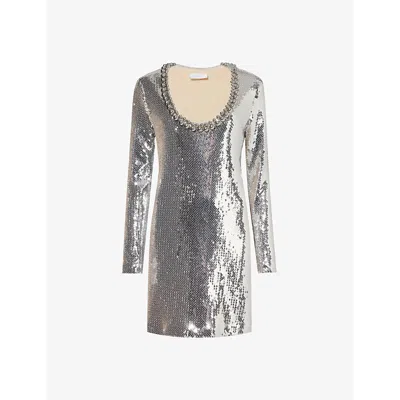 Rabanne Womens Silver Sequin-embellished Scoop-neck Stretch-woven Mini Dress