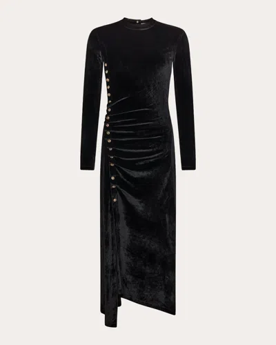RABANNE WOMEN'S VELVET ASYMMETRIC DRAPE MIDI DRESS