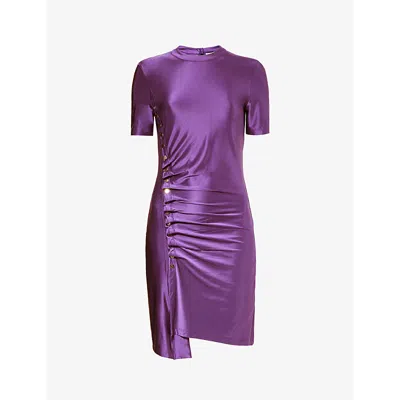 Rabanne Womens Violet Wrap-front Stretch-woven Mini Dress
