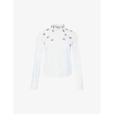 Rabanne Womens White Haut Floral-embellished Regular-fit Cotton-poplin Shirt